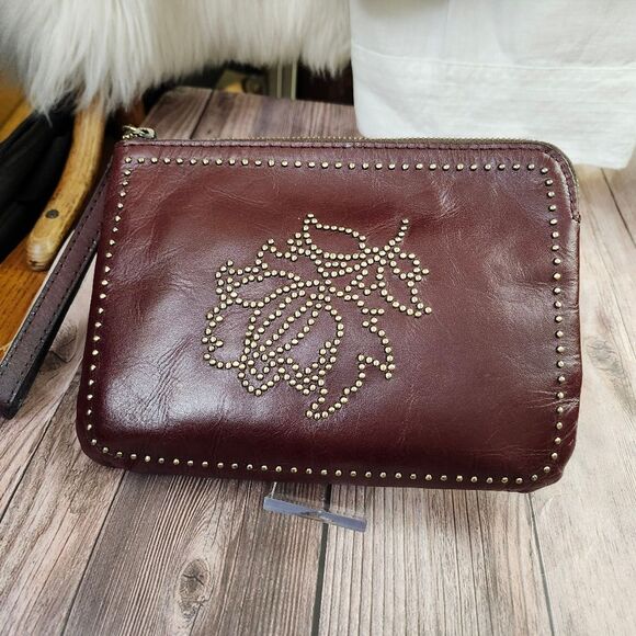 Patricia Nash Studded Cassini Burgundy 100%leather‎ Wristlet 9"×7" - Picture 1 of 8